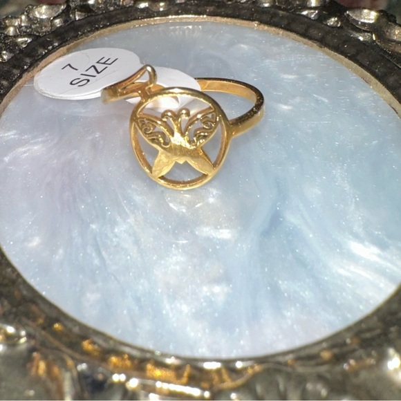 “Curlicue Butterfly” Coil Spiral Swirl Loop Twist Scroll Ringlet Gold Steel Ring - Picture 13 of 16